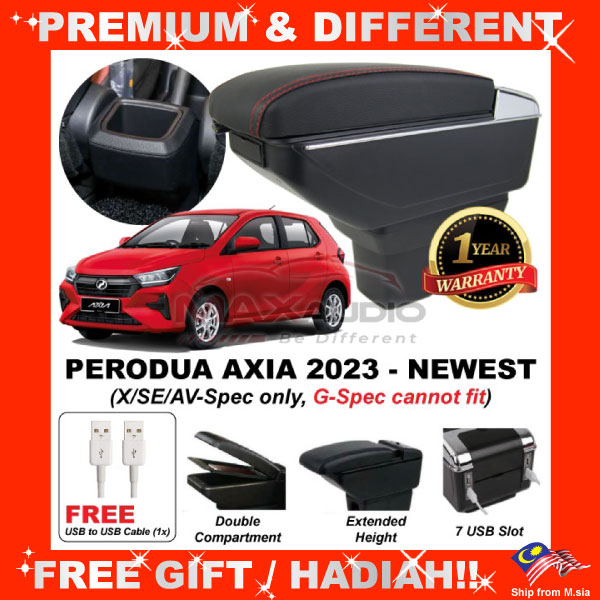 ArmRest PERODUA AXIA X/SE/AV-SPEC 2023 Tempat Merehat Lengan 7 USB Charging Port Cup Holder Adjustable Car Arm Rest