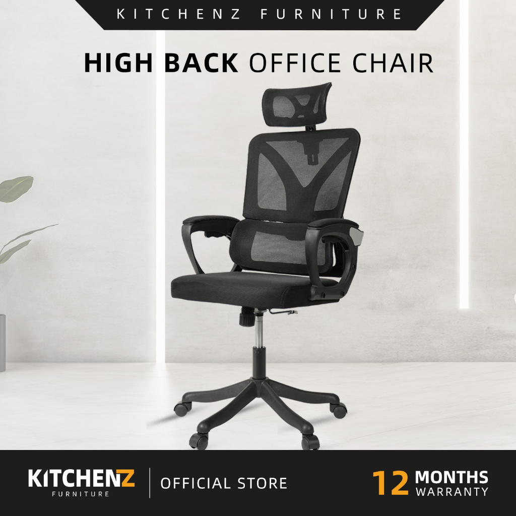 KitchenZ Office Chair Ergonomic Chair Executive Mesh High back Leg Rest / Medium Back Chair - Black