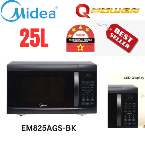 Midea 25L Digital LED Display Microwave Oven With Defrost Function EM825AGS-BK