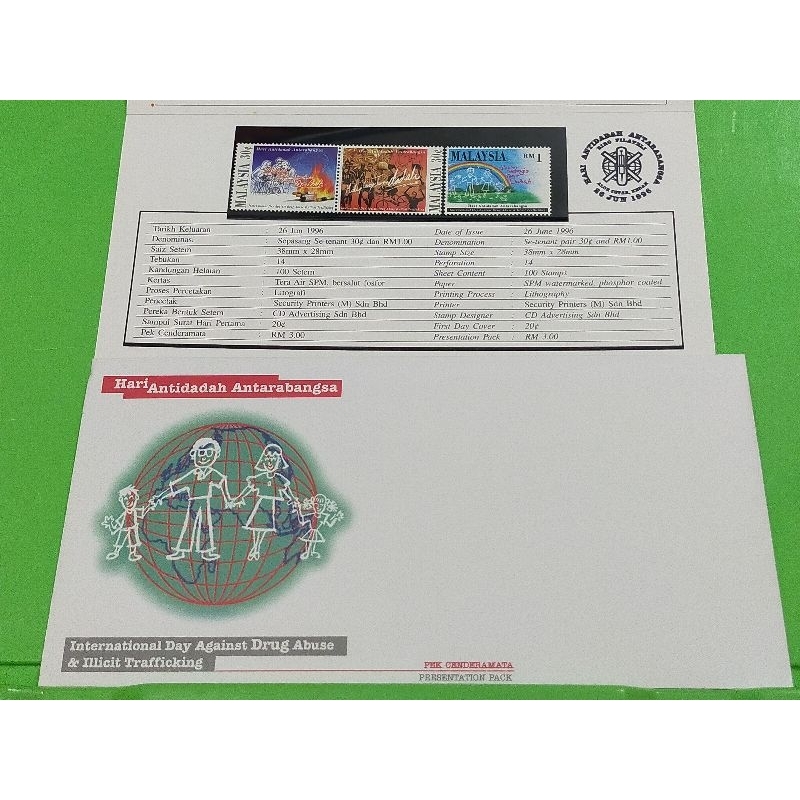 1996 pp presentation pack international day against drug abuse & illicit trafficking hari antidadah antarabangsa stamp