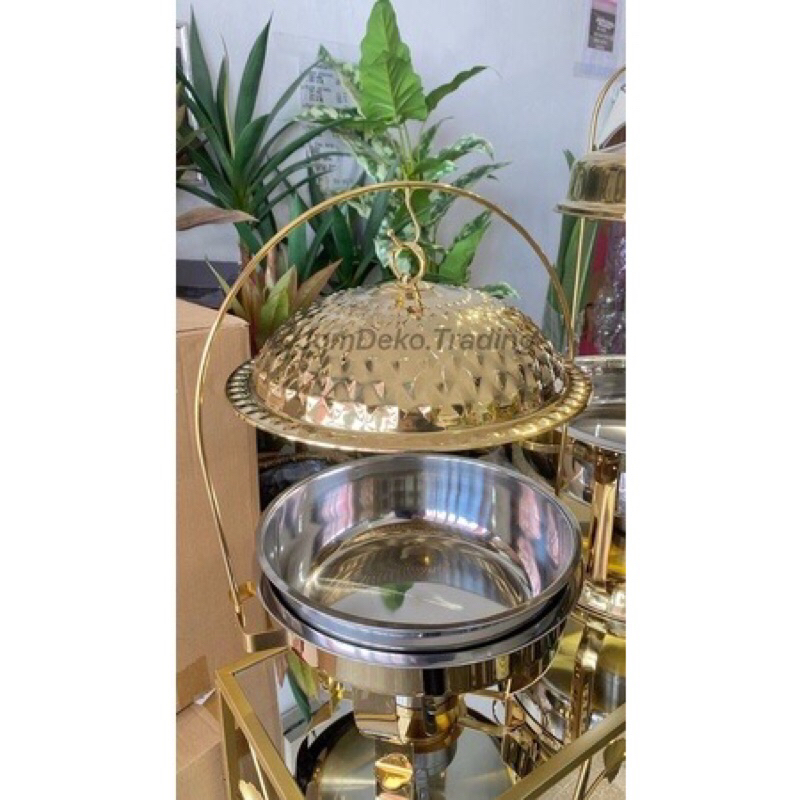 Set buffet Mewah 4.5liter Dish Cover Hanged Chafer Hanging Chafing Dish Crown Saudi Arabic Food Warmer Gold Silver