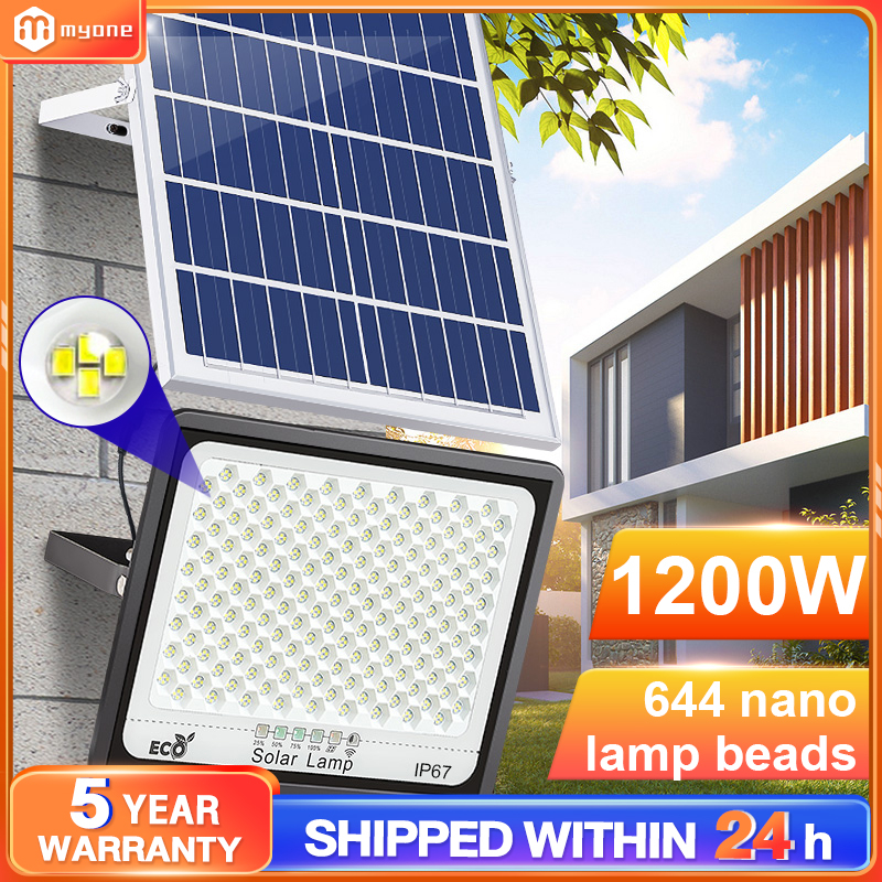 【5-year warranty】 1200W lampu solar light outdoor lighting LED solar spotlight intelligent light sensor IP 67 Waterproof