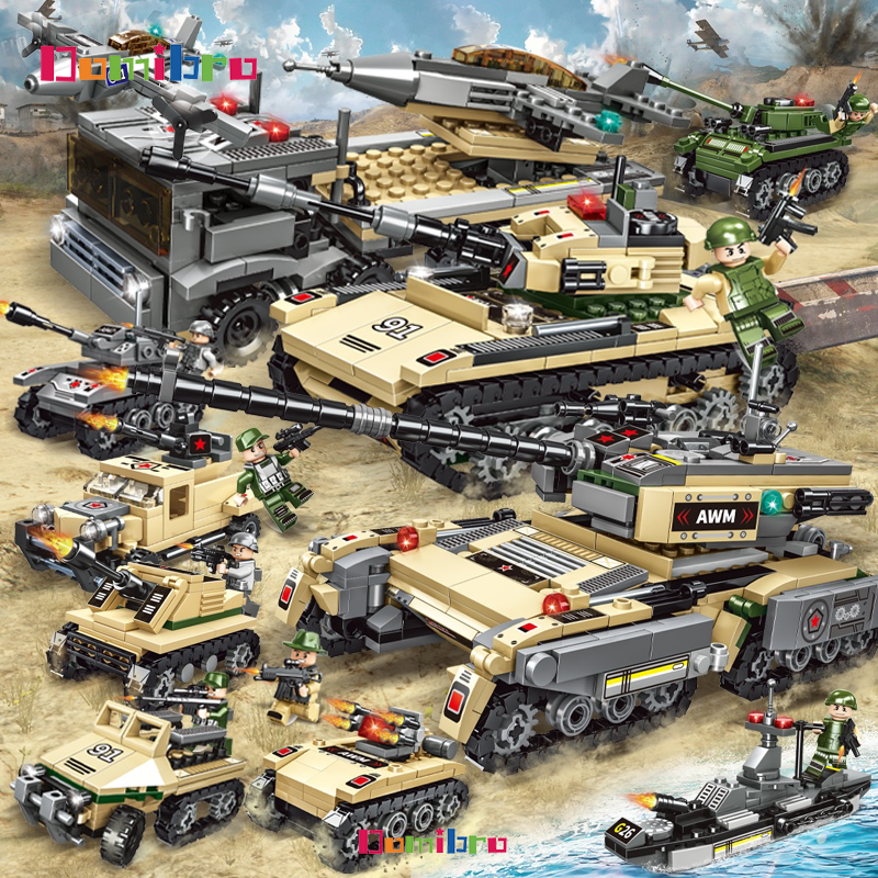 Military Heavy 1000PCS Tank Building Blocks 8in1 Army Model Bricks Toys Gift Mainan Budak Lelaki