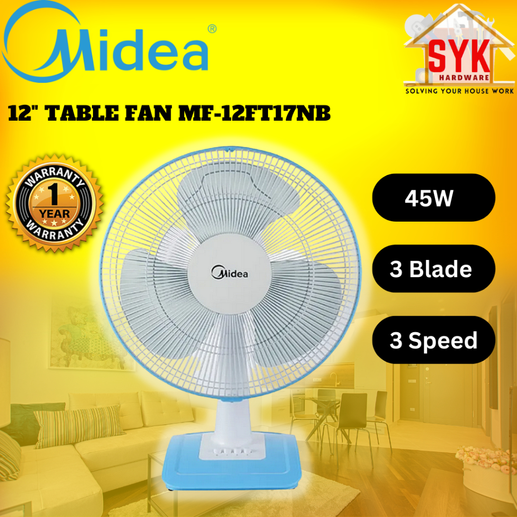 SYK Midea MF-12FT17NB 12 Inch Table Fan Electric 3 Blade Table Fan Home Appliances Kipas Meja Angin Kuat