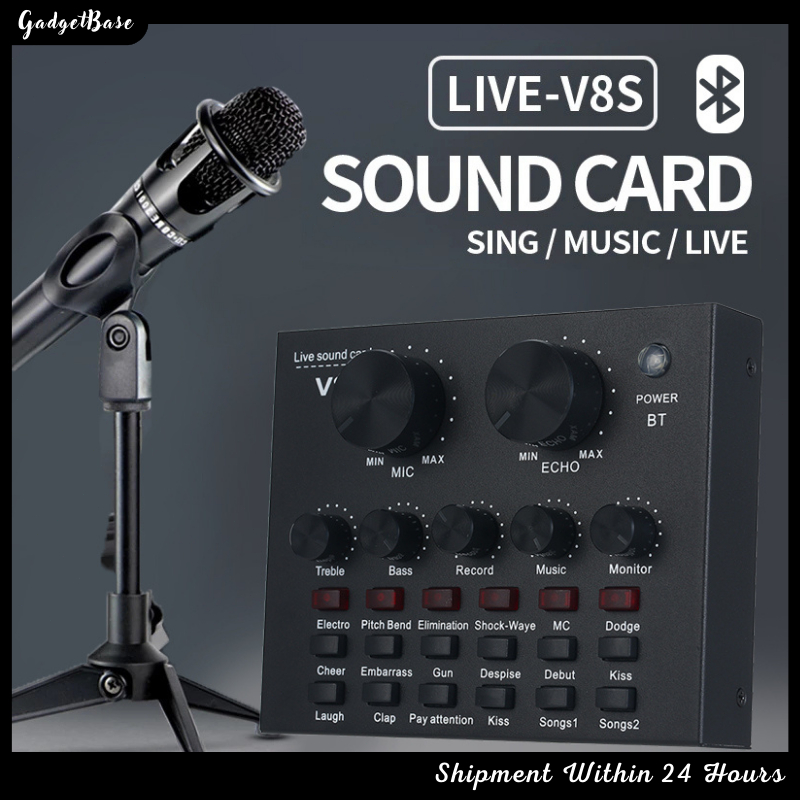 V8 Sound Card Microphone Sound Mixer Sound Card Audio Mixing Console for Sing Live Android Apple Tablet Laptop 声卡