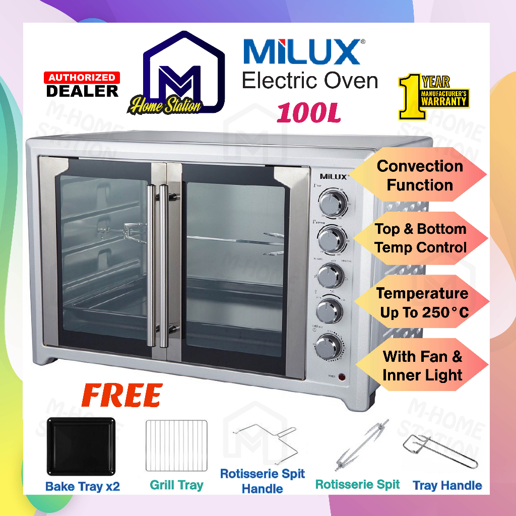 MILUX Electric Oven 100L MOT-100FD French Door Rotisserie Convection / Khind OT100E 100 Liter Ketuhar Elektrik Besar