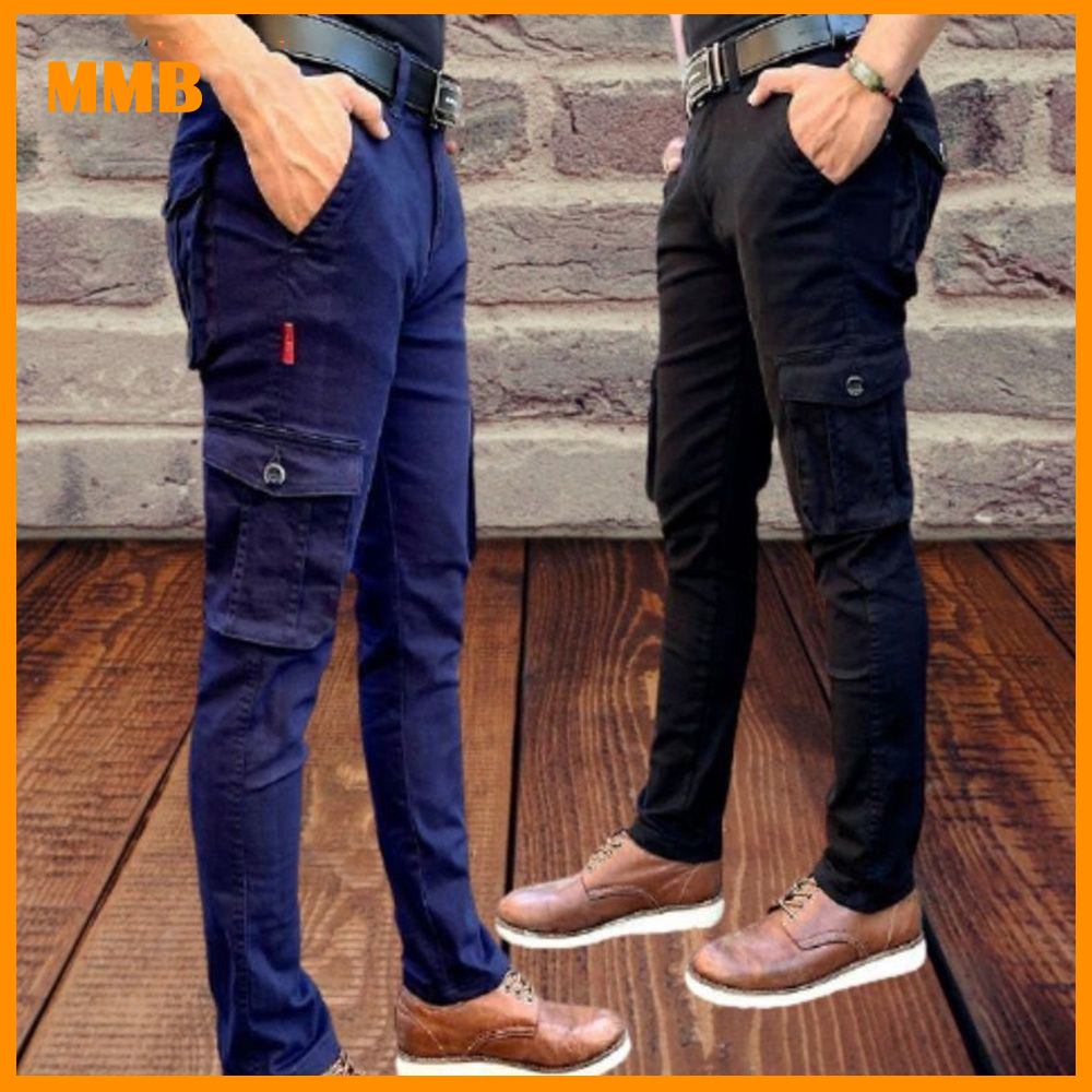 MMB_ Seluar Kargo Slack six Poket/ Unisex Tactical Elasticated Waist Slim-Fit Cargo pants 6 Pockets Slack Pants
