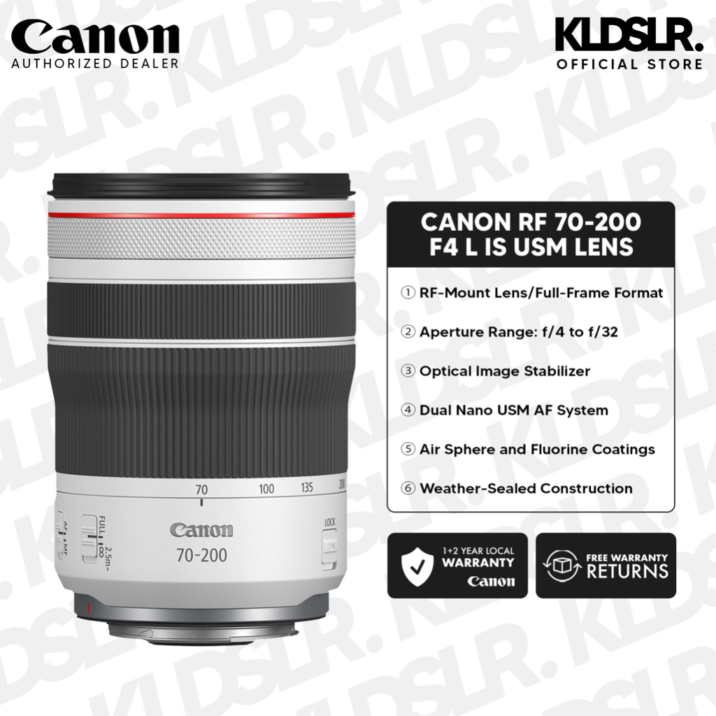 Canon RF 70-200mm F4 IS USM Lens (1 + 2 Year Canon Malaysia Warranty)