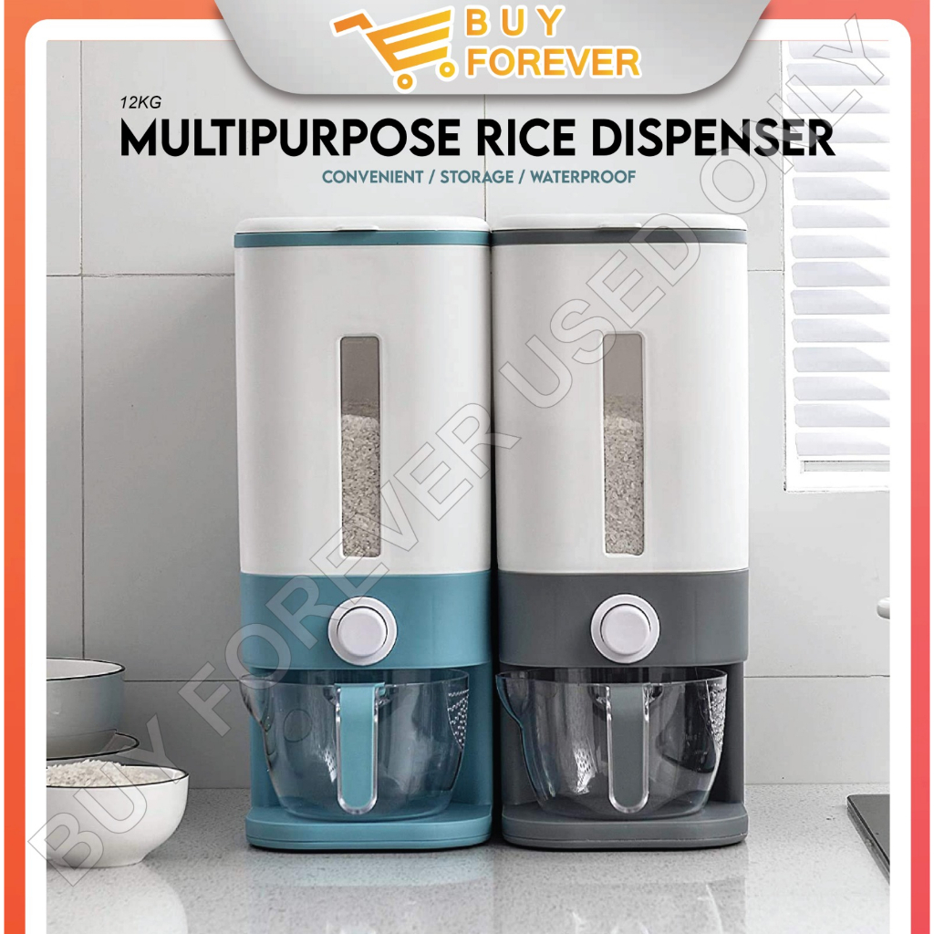 12KG Rice Dispenser with Rinsing Cup Bekas Beras Viral Smart Rice Dispenser Bucket Rice Box Kitchen Storagewbx