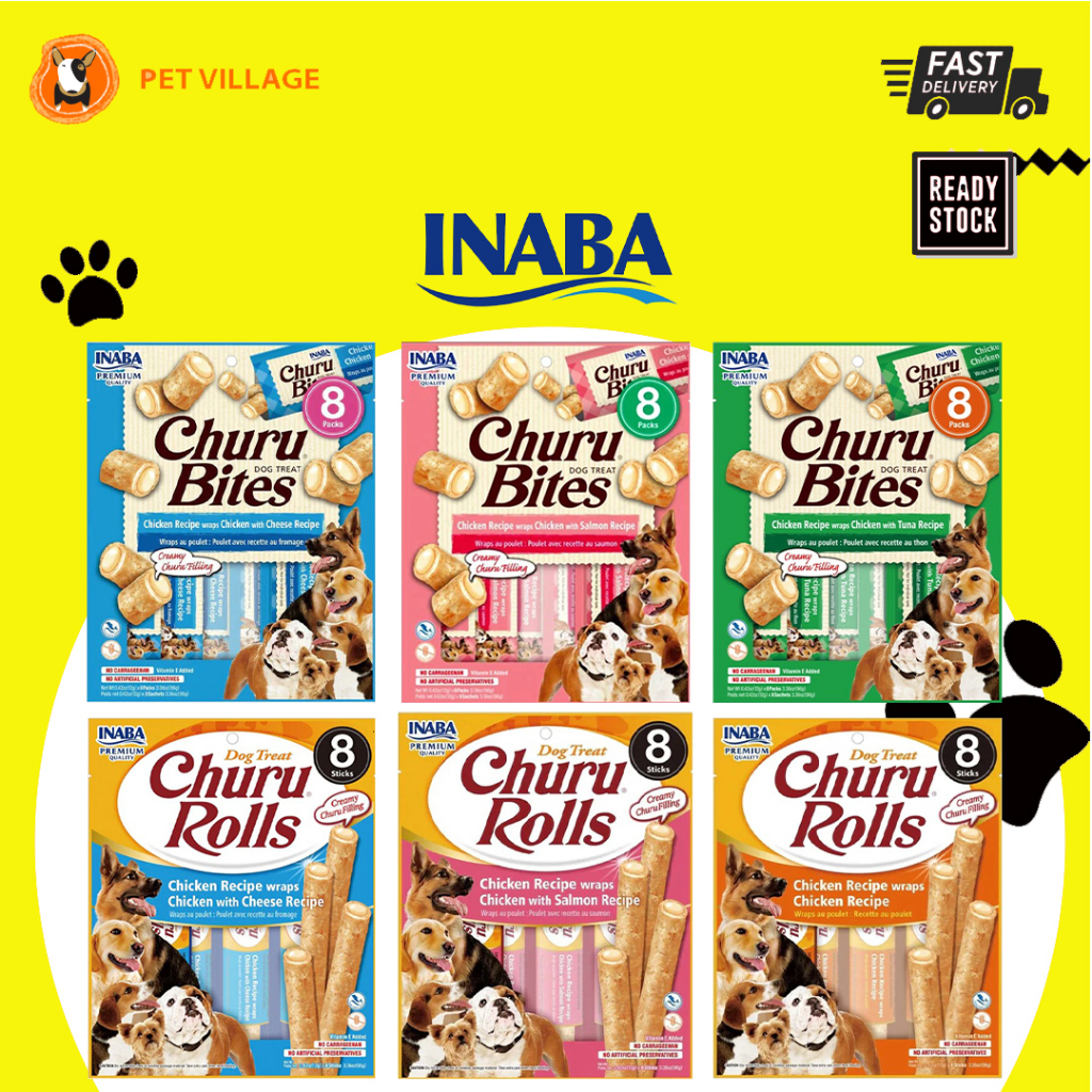 INABA Churu Bites/Churu Rolls Dog Treats 96g(12g x 8sticks/packs)(Chicken/Chicken Cheese/Chicken Salmon/Chicken Tuna)