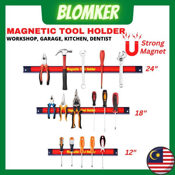 Magnetic Tool Holder Hanging Strip Magnet Bar Organizer Kitchen Knife 12" / 18" / 24" Length Gantung Alat Pisau Lekat