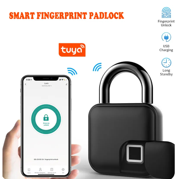 Smart Lock Smart Life /Tuya Fingerprint Padlock/Bluetooth Gateway Quick Unlock Zinc Metal Security lock Anti-Theft