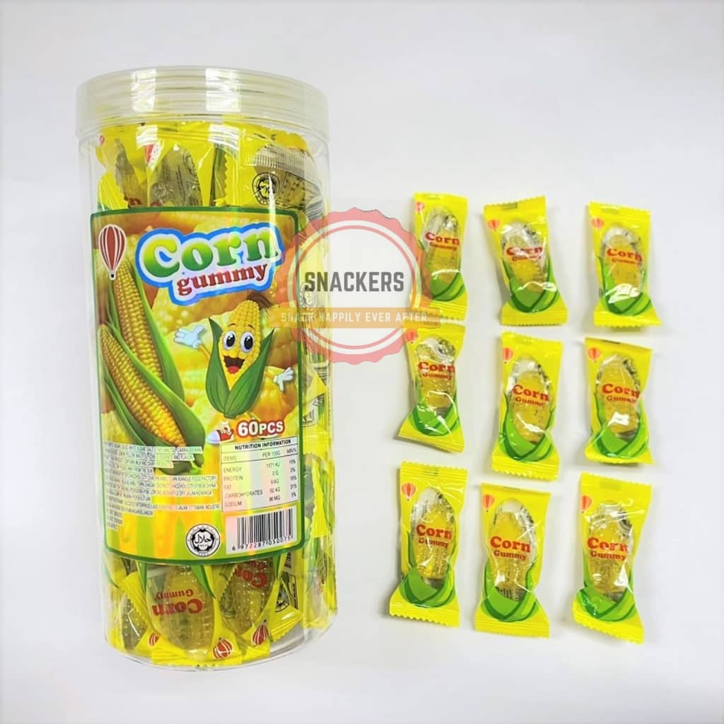 Ready Stock Balloon 60Pcs Gummy Corn Gummy Pudding Sweet Corn Flavor 美味玉米软糖 (±9G x 60Pcs)