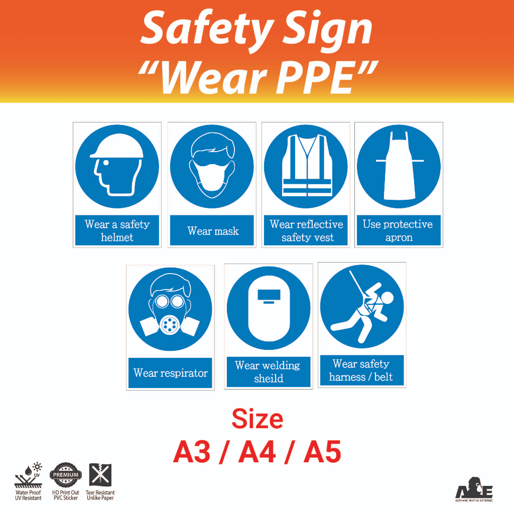 Wear Personal Protective Equipment Sign 2 | PPE | 请使用个人防护设备 | Mandatory Safety Sign | Sticker | Pelakat