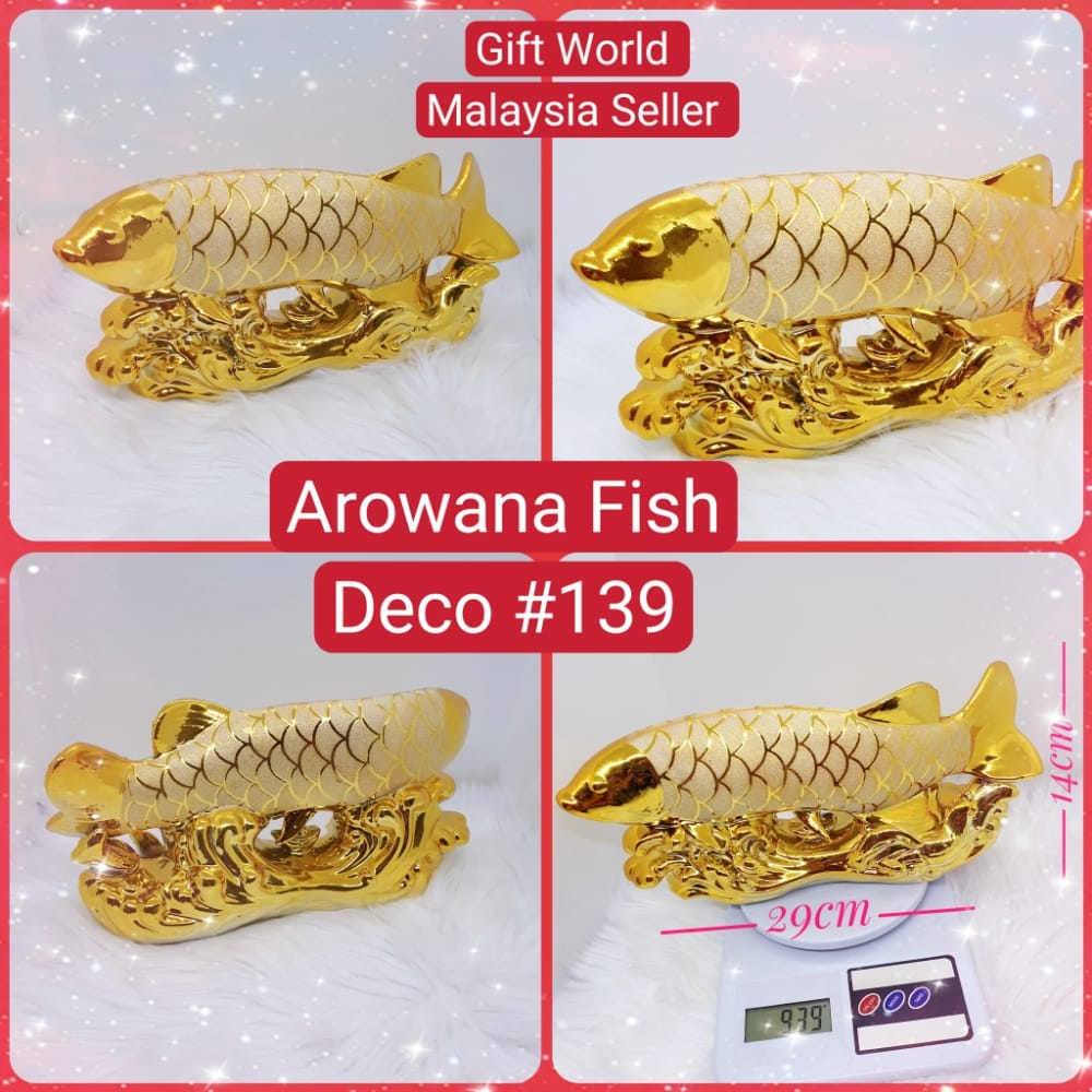 AROWANA FISH GOLDEN STATUES / GOLDEN AROWANA CERAMIC STATUES ** READY STOCK IN MALAYSIA SHIP FROM KL