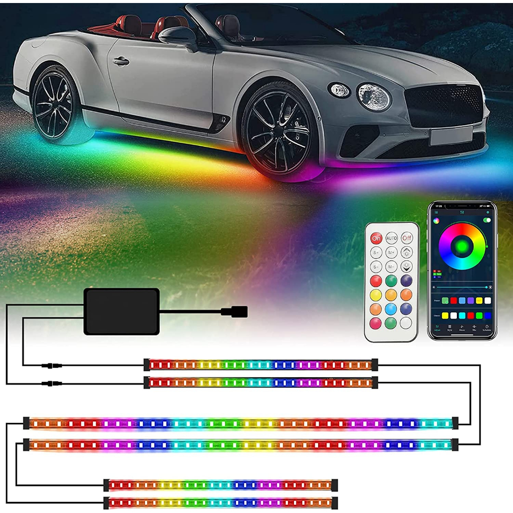 【New Start Scan】6 in 1 RGBIC APP+REMOTE Car Underglow Ambient Light Strip Flexible Rgb App Remote LED Atmosphere Lamp