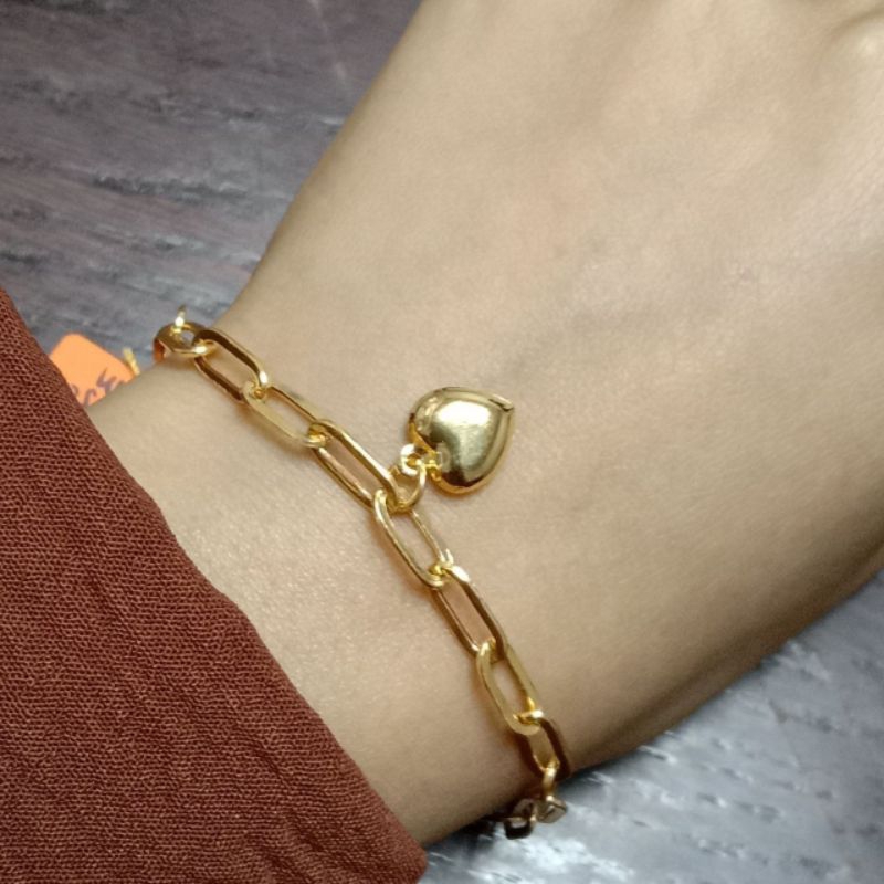 Rantai tangan paperclip love emas 916