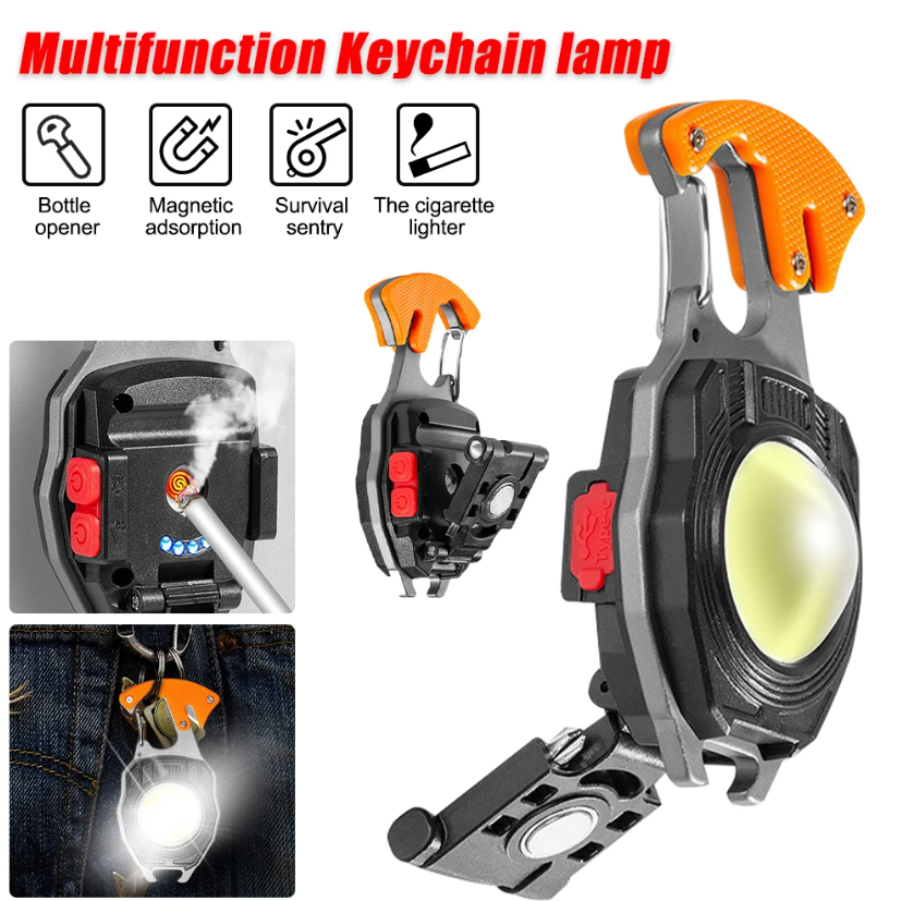 Keychain Work Light w5147 Multifunctional Cigarette Lighter Rechargeable Portable Camping led Strong Mini Flashlight