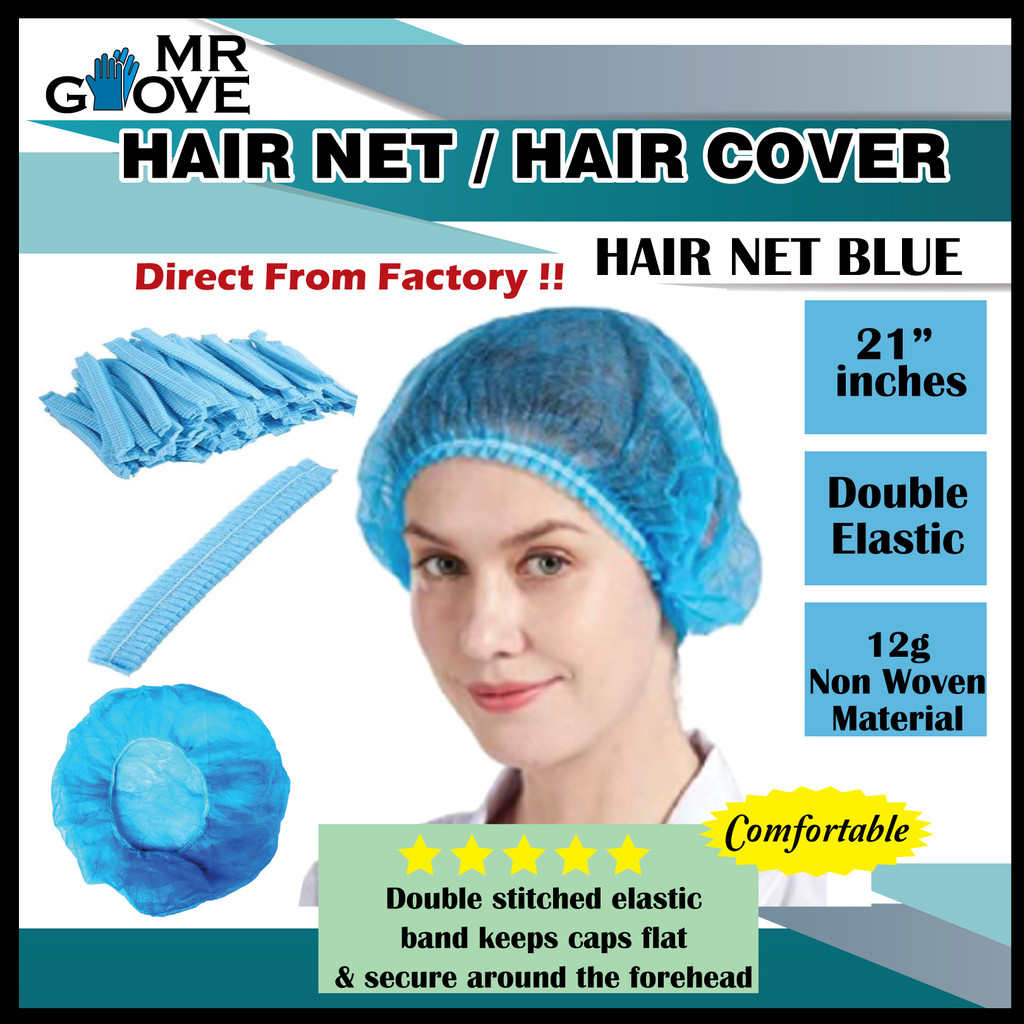 Disposable Hair Net blue white Premium (100pcs)/ 21" Hair Cover/Clip Cap