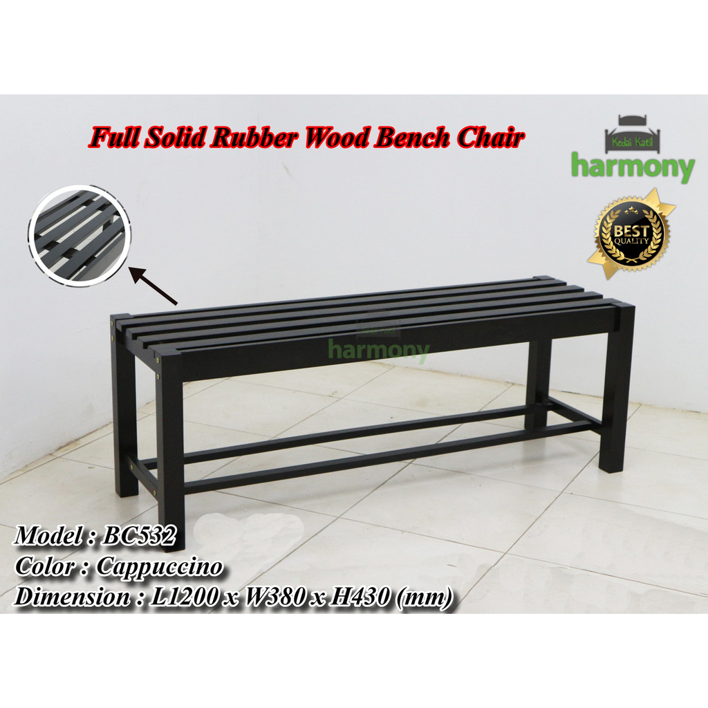 Harmony Full Solid Wooden Bench Chair / Kerusi Kayu Getah / Outdoor Bench Chair / 4ft Wooden Bench Chair /Kerusi Panjang