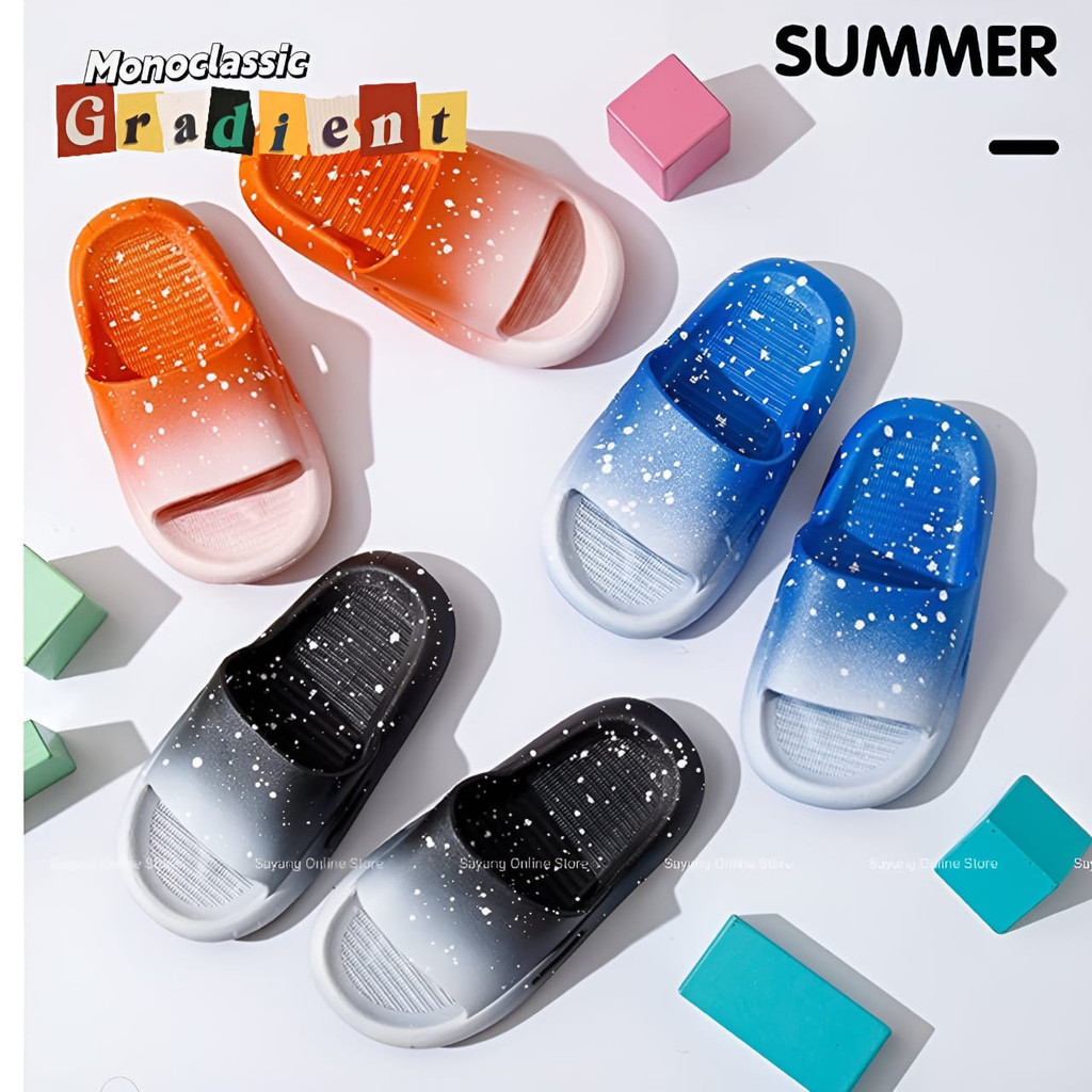 Ready Stock Boy Girl gradient colour trendy slipper Anti slip footwear New Kids Selipar budak lelaki perempuan 新款渐变色儿童拖鞋