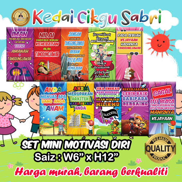 SET BANNER MINI MOTIVASI DIRI 1.0 (10 PCS/SET) (AMARAN : INI BANNER SAIZ MINI!)