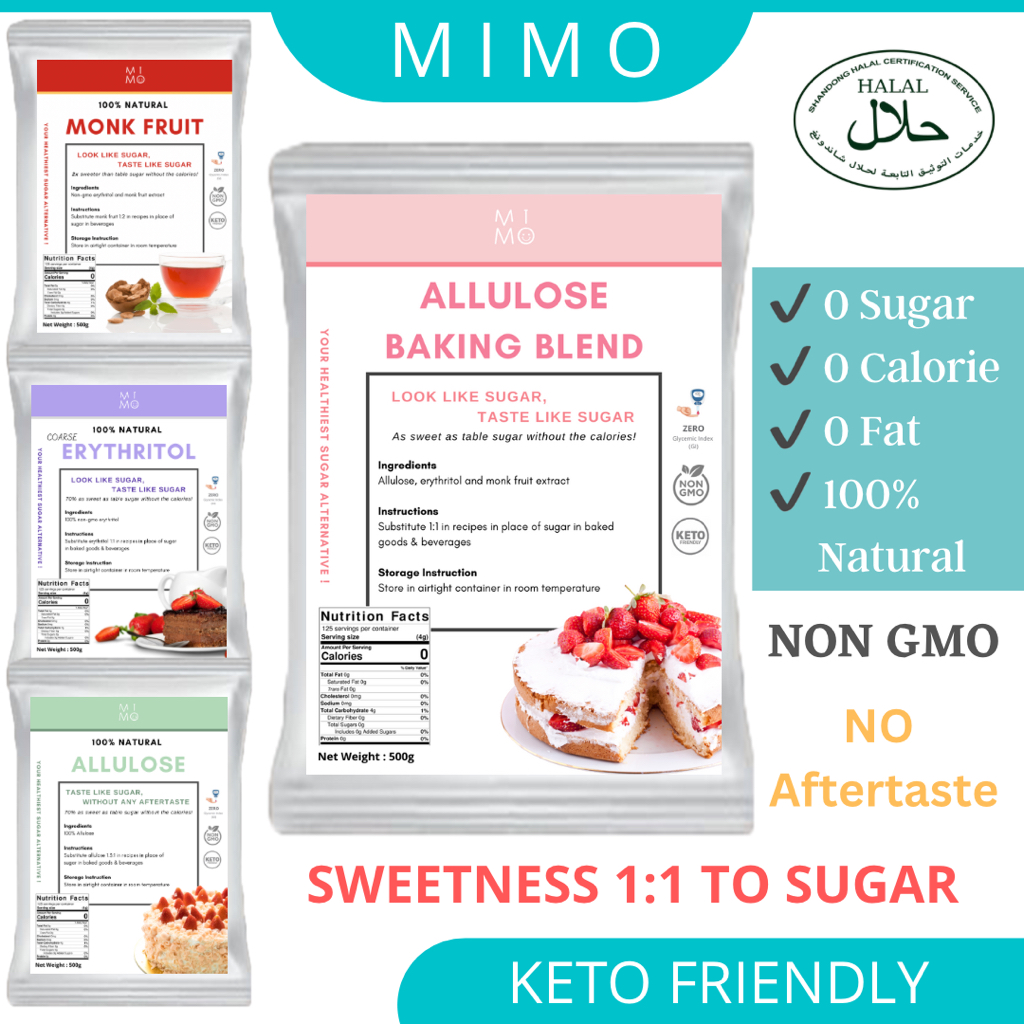 MIMO Erythritol Monk Fruit Allulose 1kg Natural Sweetener Pure Keto Diet Baking Sugar diabetic sugar lakanto 赤藓糖醇 0卡糖