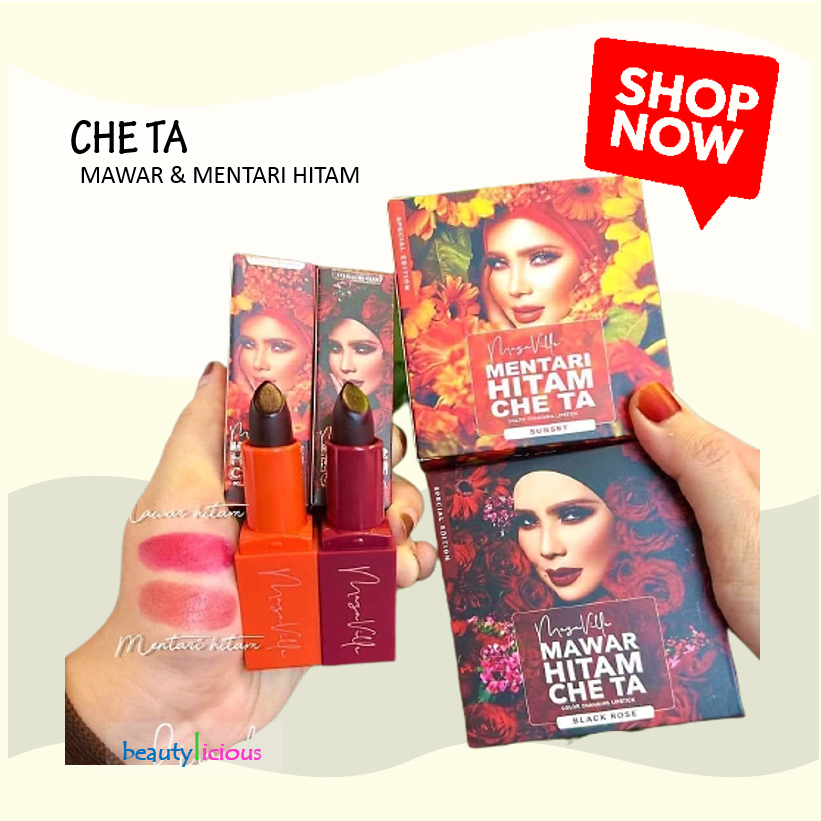 CHE TA MENTARI & MAWAR HITAM LIPSTICK - GRENTI ORIGINAL GINCU HALAL SAH SOLAT CHETA