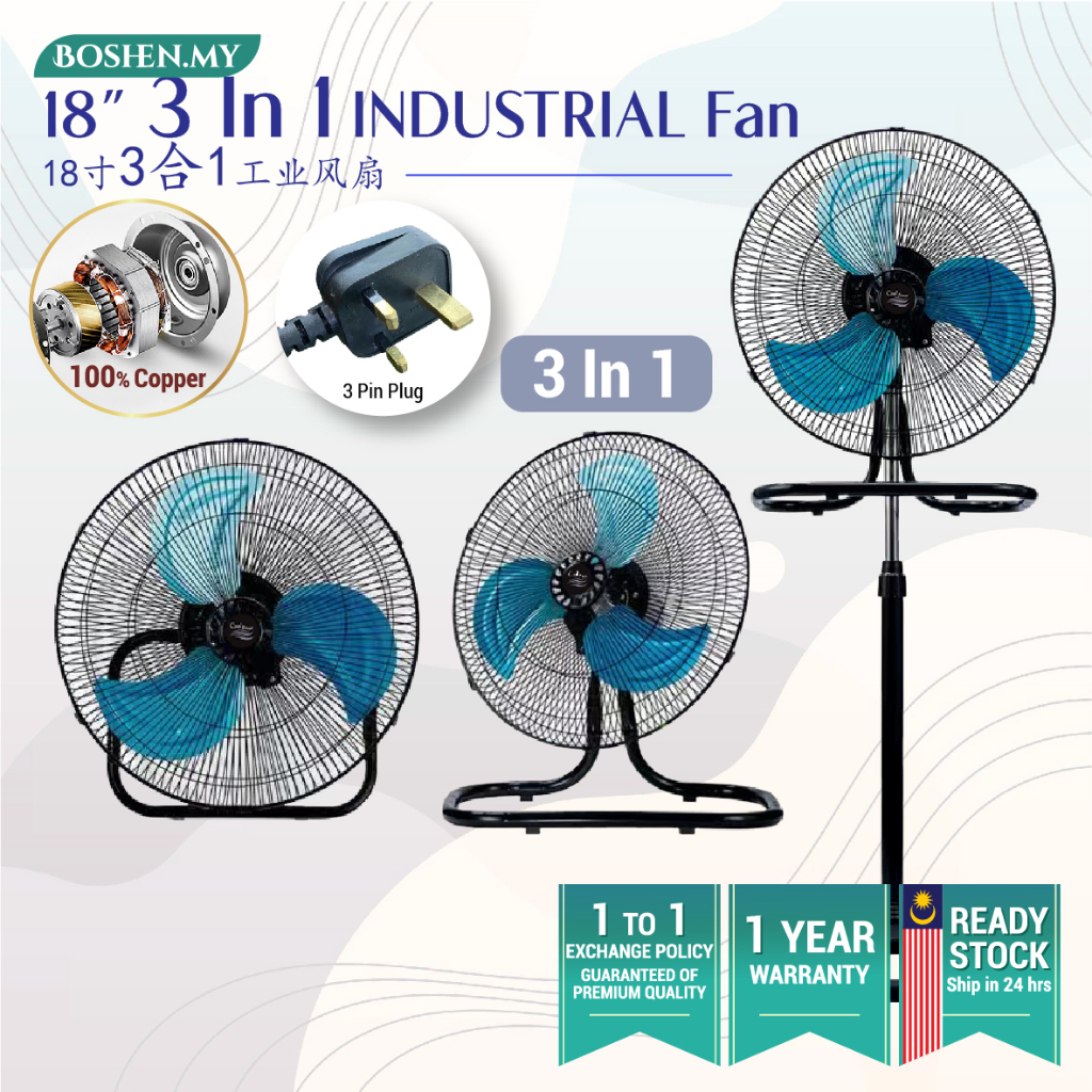 COOL POWER 18“ 3 In 1 Heavy Duty Industrial Fan Electric Floor Fan Wall Fan Stand Fan Kipas Kilang Dinding 18寸3合1工业电风扇