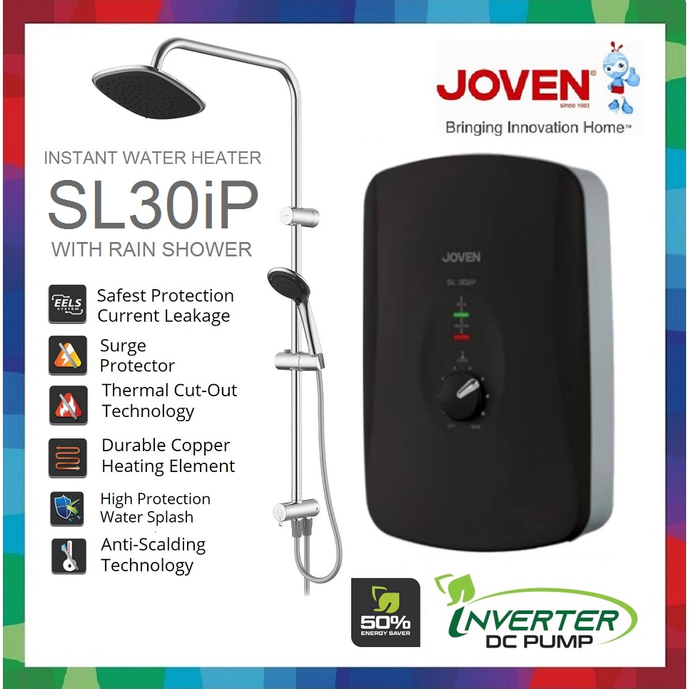 JOVEN SL30iP RS Instant Water Heater + Rain Shower DC BOOSTER PUMP Shower Heater  / Pemanas Air Mandi