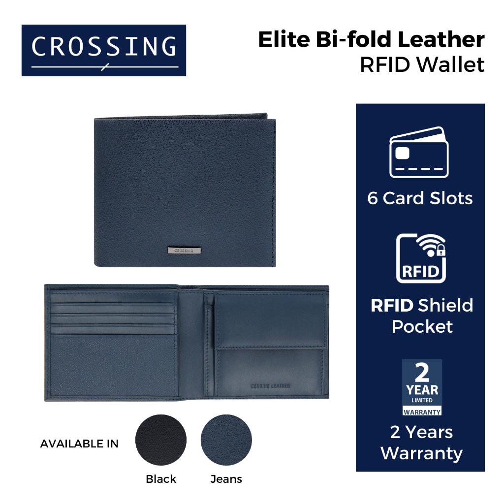 Crossing Elite Bi-fold Leather Wallet With Flap And Coin Pouch RFID