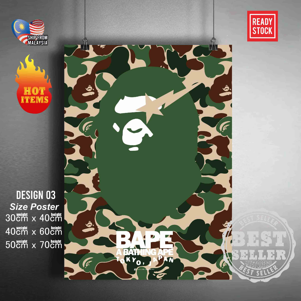 [Ready Stock]Supreme x a bathing ape poster | Streetwear poster | Street icon | poster sticker | Wall deco | Frame poste