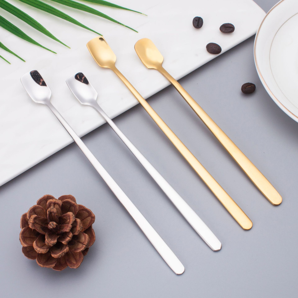 Coffee Spoon Long Handle Square Stainless Steel Teaspoons Ice Cream Dessert Tea Spoon 304不锈钢方头咖啡搅拌勺茶勺甜品小汤匙调料勺