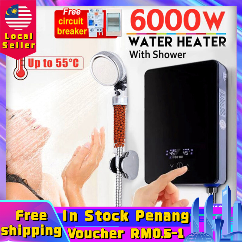 【Malaysia Spot Sale】Instant Tankless Electric Water Heater Fast Heat Type Electric Water Heater Quick Heating Tap Shower Watering Heaters Bathroom LED Display With Circuit Breaker