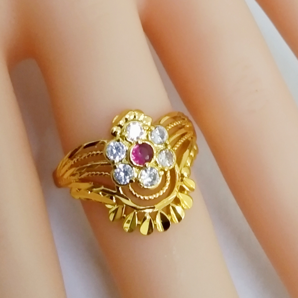 Crystal Paved Peacock V Shape 24K Gold Plated Beautiful Ring