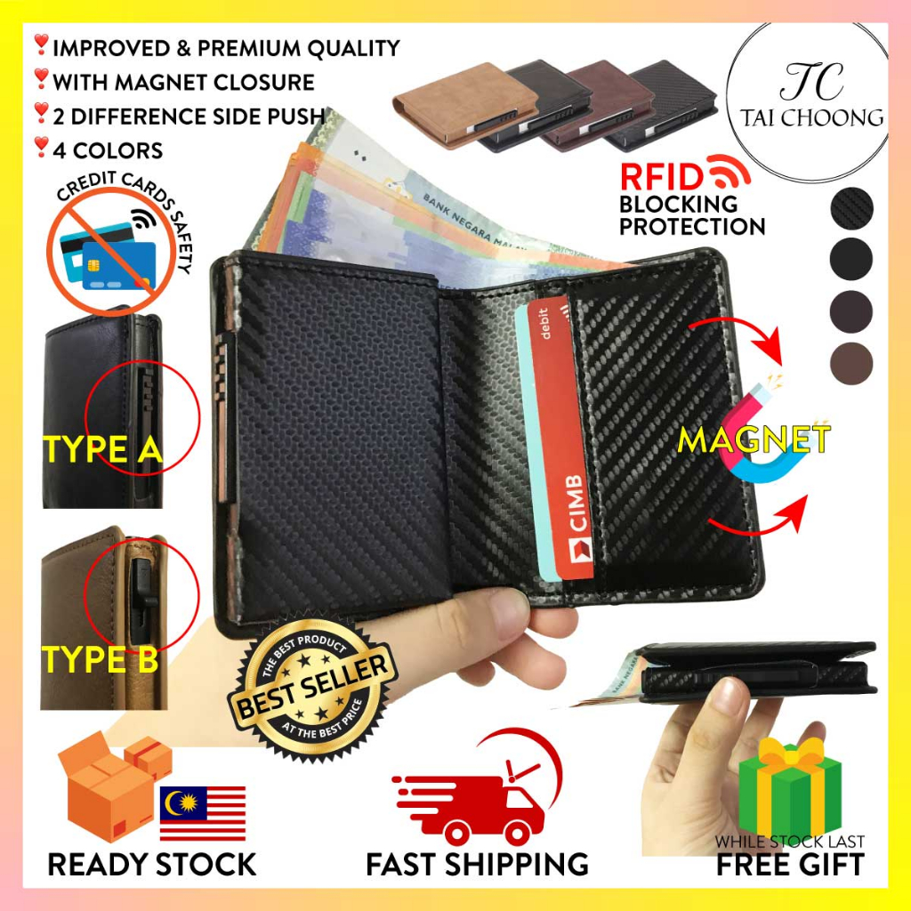 TC BW-009 Smart Stylish Wallet With Pop up Aluminium Metal Card Holder With Cash Slot | RFID Protected | Magnet Closure