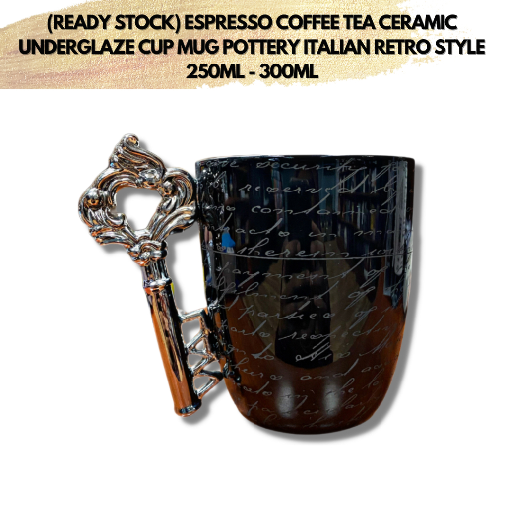 (Ready Stock) Espresso Coffee Tea Ceramic Underglaze Cup Mug Pottery Italian Retro Style 250ml - 300ml