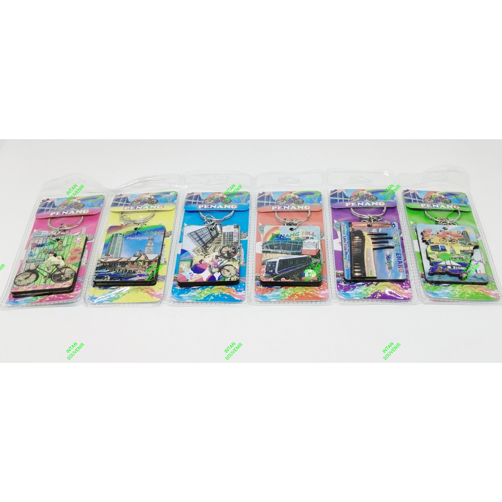 PENANG SOUVENIR MDF WOOD KEYCHAIN ( 6 PCS ) RANTAI KUNCI PULAU PINANG JENIS KAYU MDF BERKUALITI ( 6 PCS ) / 一套6件槟城钥匙签