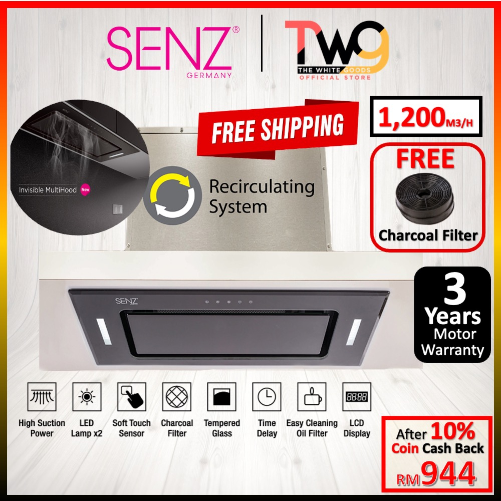 [FREE SHIPPING] SENZ 1200m3/h Invisible MultiHood Cooker Hood - Mystery Black SZ-CH1288RC SZ-CH1288RC-B