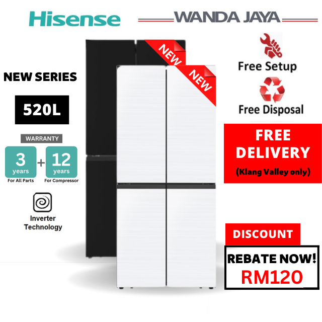 [FREE DELIVERY] Hisense 4 Door Inverter Refrigerator 520L Fridge RQ568N4AWU / RQ568N4ABU [Peti Sejuk 冰箱 电冰箱]