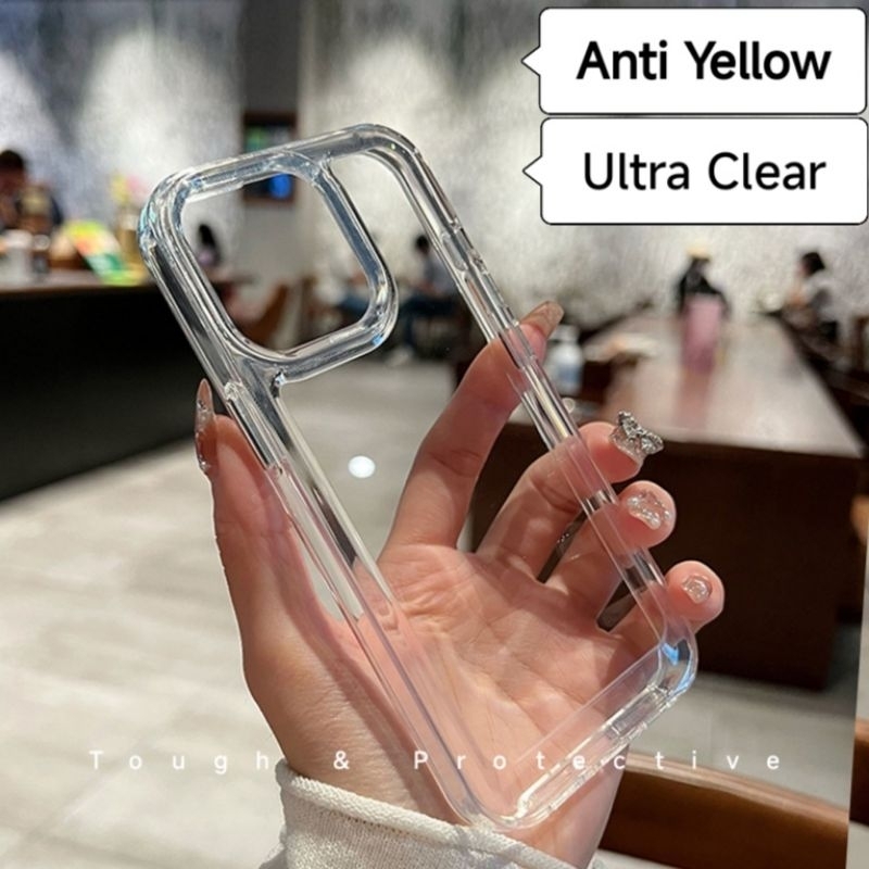 Armor Anti Yellow Casing For iPhone 11 12 13 14 15 16 17 Pro Max X XR XS Clear Transparent Case