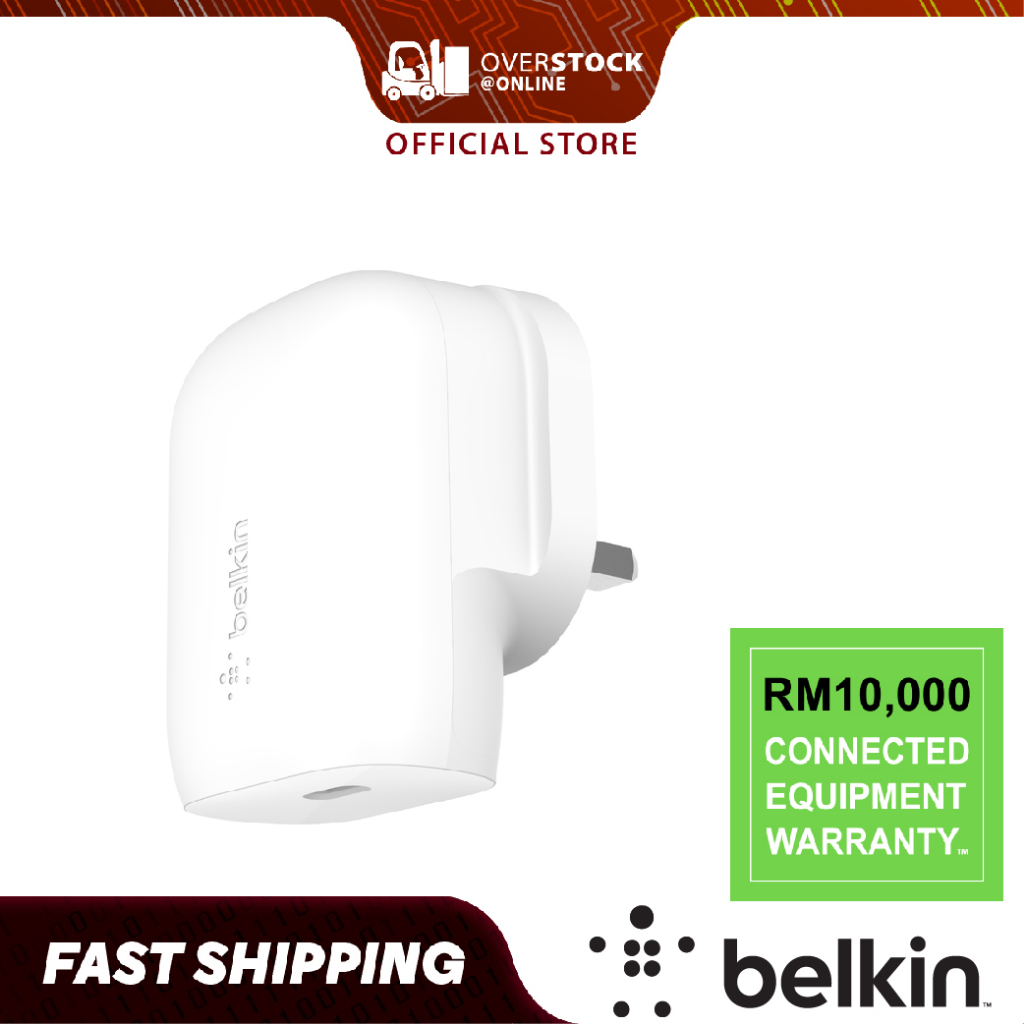 BELKIN WCA005MYWH Boost Charge Wall Charger with 30W, PPS Tech, Fast Charging, Type-C Port & Travel-Ready Size