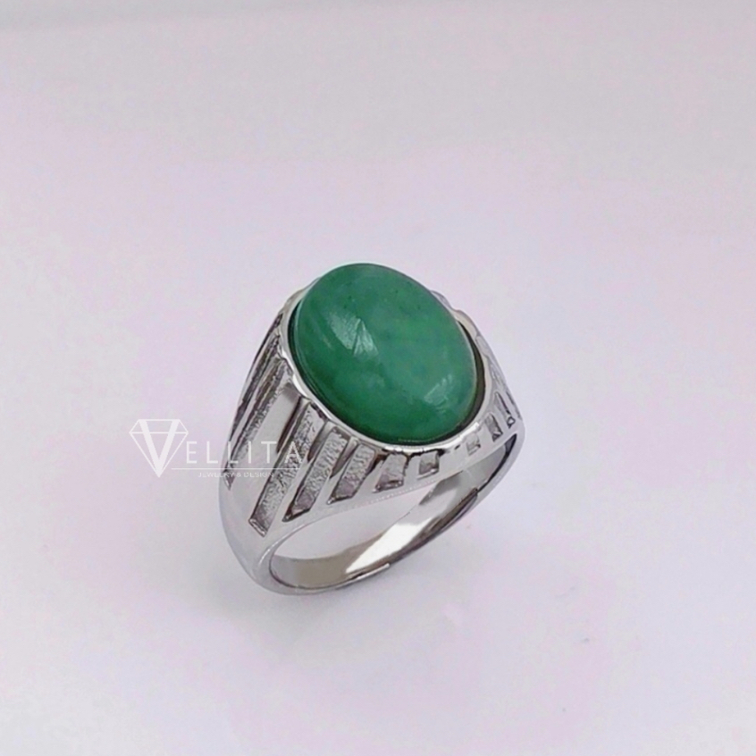 [VELLITA]316L Steel "Jade" Gemstone Men's Ring Anti-Fade Stainless Steel Ring