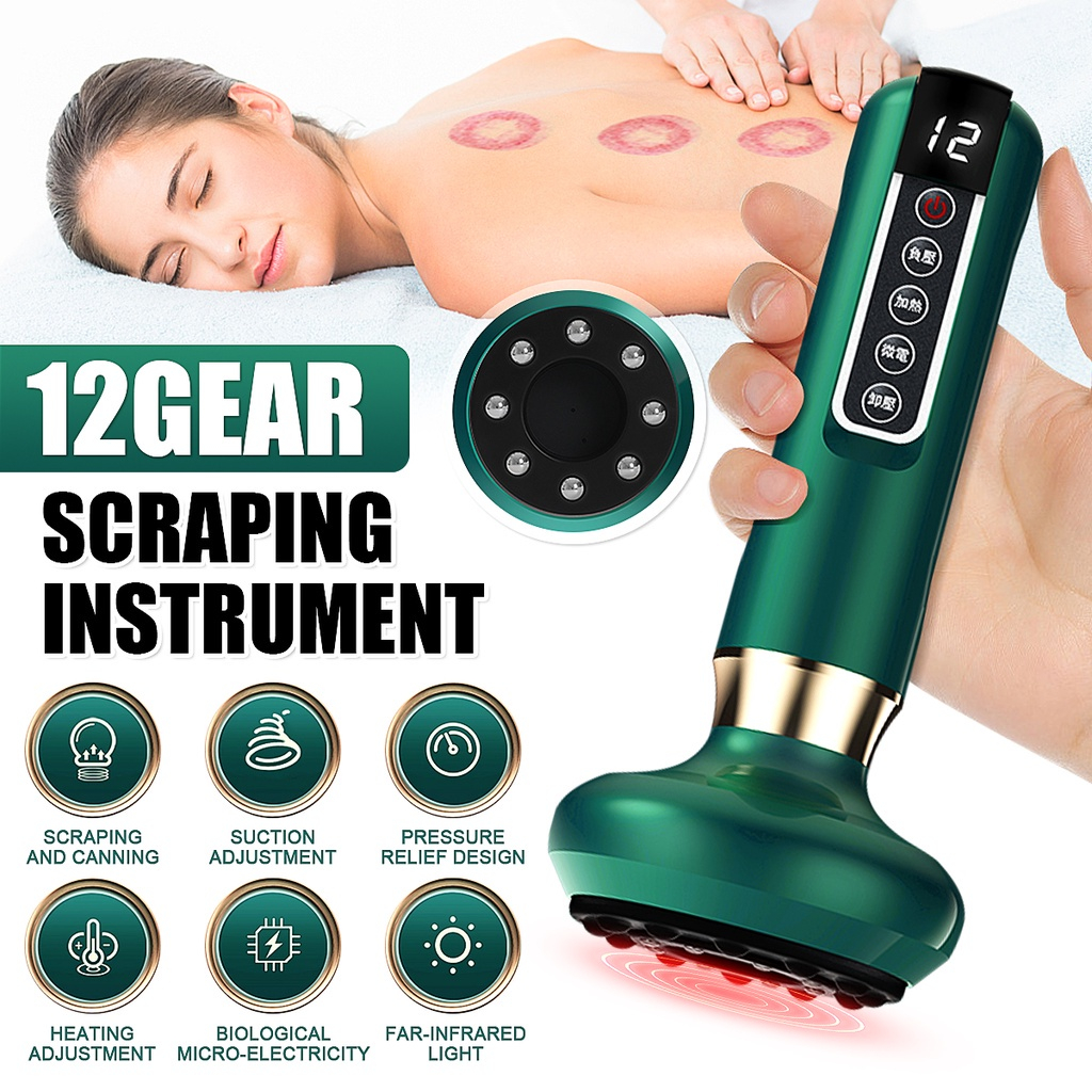 Portable Electric Cupping Massager Dredge Meridians Gua Sha Scraping Tool for Back Neck Intelligent Negative Pressure Cupping Massage 全身疏通瘦腿家用经络刷淋巴刮痧仪器 EMS Body Massager Vacuum Suction Fat Burner Slimming