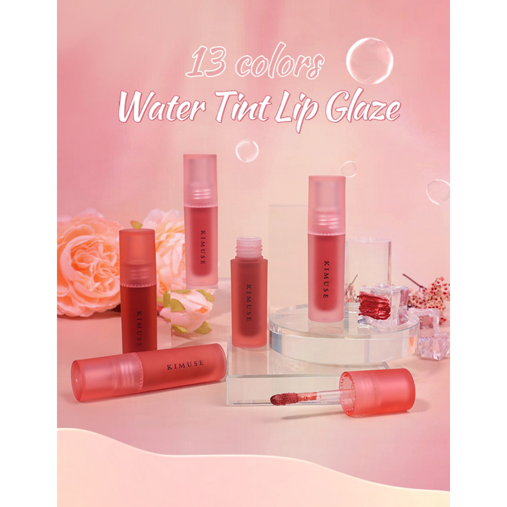 KIMUSE Water Tint Lip Glaze 13 Colors Waterproof Long Lasting Matte Liquid Lip Gloss Lipstick