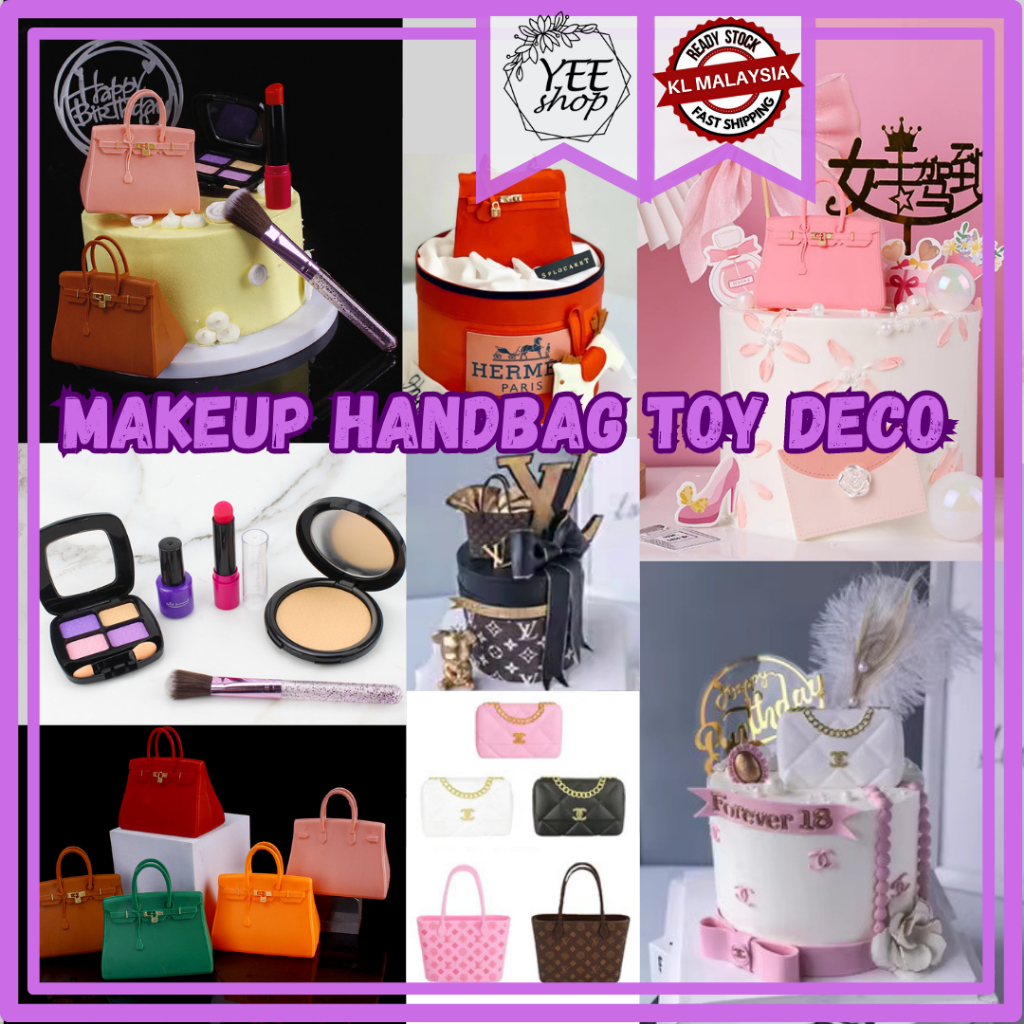 | Cake Decoration | Plastic Makeup Stylish Handbag Shopping Girl Lipstick Birthday Cake Topper 时尚女神包包化妆品口红主题生日蛋糕摆件装饰