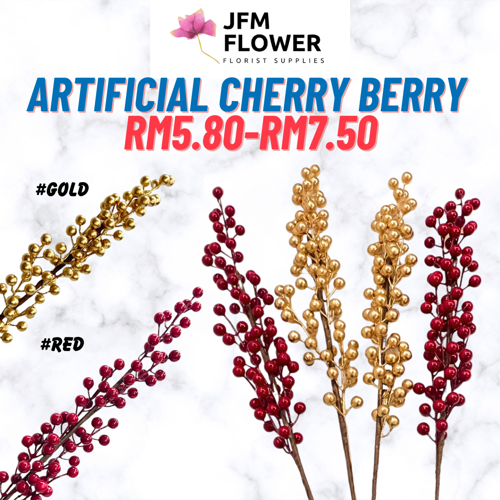 [RM5.80-RM7.50/PCS] ARTIFICIAL RED/GOLD CHERRY BERRY FLOWER FORTUNE /Facai Fruit Flower 发财果