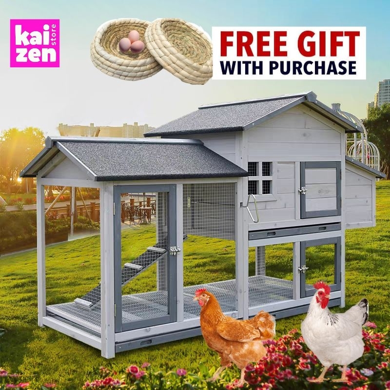 KAIZEN STORE SALE Solid Wood Chicken Coop Pet Rabbit Bunny Hutch Run Guinea Pig Cage Animal House Deluxe Large