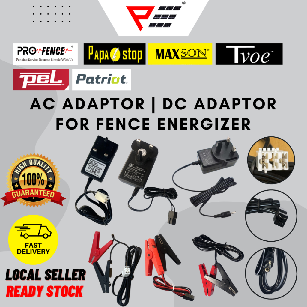 Electric Fence Energizer AC Adapter Battery Adaptor DC Adaptor Power Adaptor ProFence PapaStop Maxson Tvoe Pel Patriot