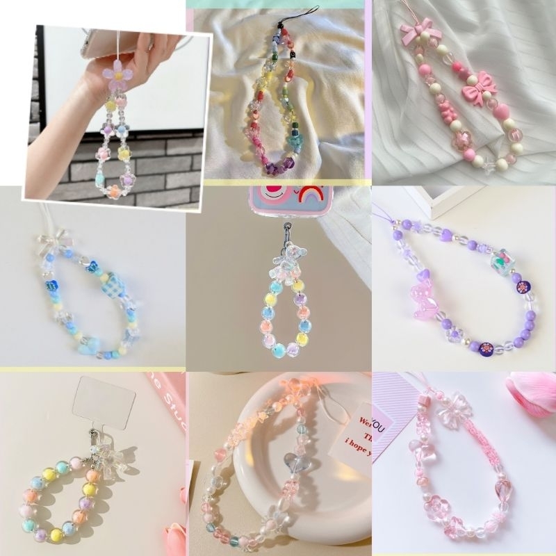 【Pos dari KL】Mobile Phone Lanyard-Fashion Shining Cute 3D Pearl Bead-Anti-Lost Chain Bracelet Wrist Rope Hang Hand Strap